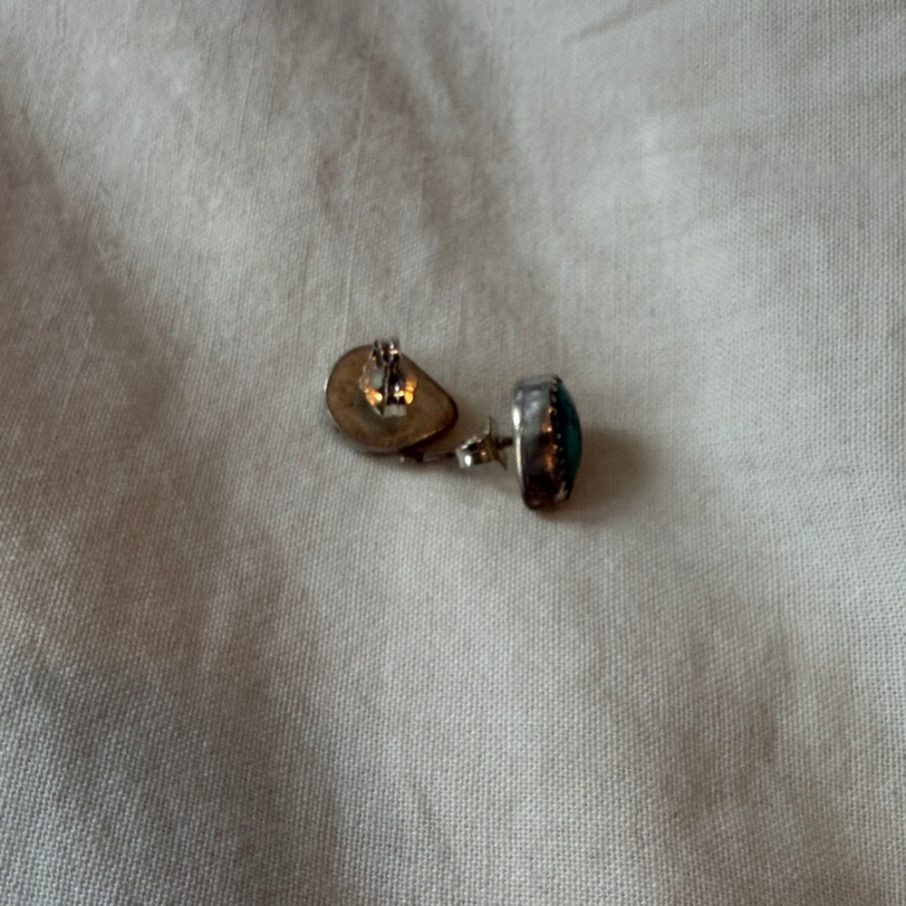 Handmade Turquoise an Sterling Silver Teardrop Stud Earrings Jewelry - Picture 2 of 2